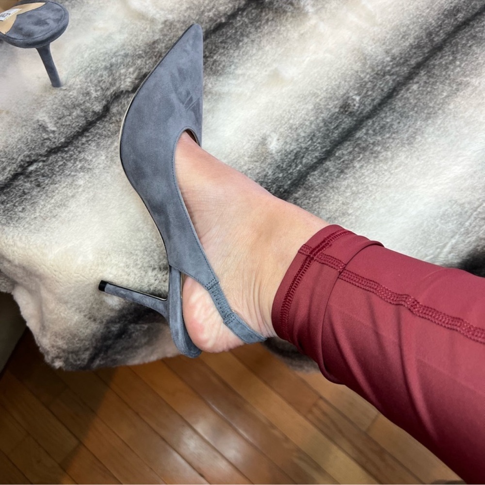 Jimmy Choo Ivy 85 mm Dusk Grey Suede Point Toe Slingback Heels - Picture 8 of 10